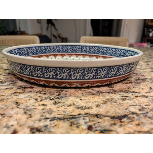 Boleslawiec Polish Pottery Christmas Tree Stars Oval Baking Dish 13.75 inx9.5in - Picture 5 of 7